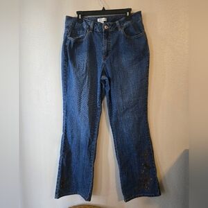 Coldwater Creek Bootcut Blue Jeans With Beaded Embroided Floral Design, Size 16